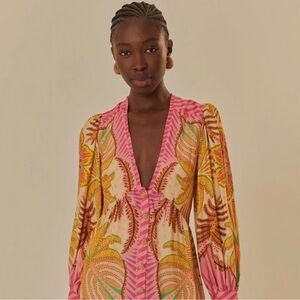 FARM Rio Vibrant Pink and Yellow Mini Dress